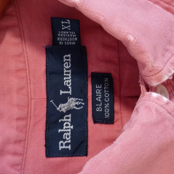 🌞VTG Ralph Lauren🌞 - Men's Coral/Salmon Distressed Blaire S/S Button Down - Picture 3 of 12
